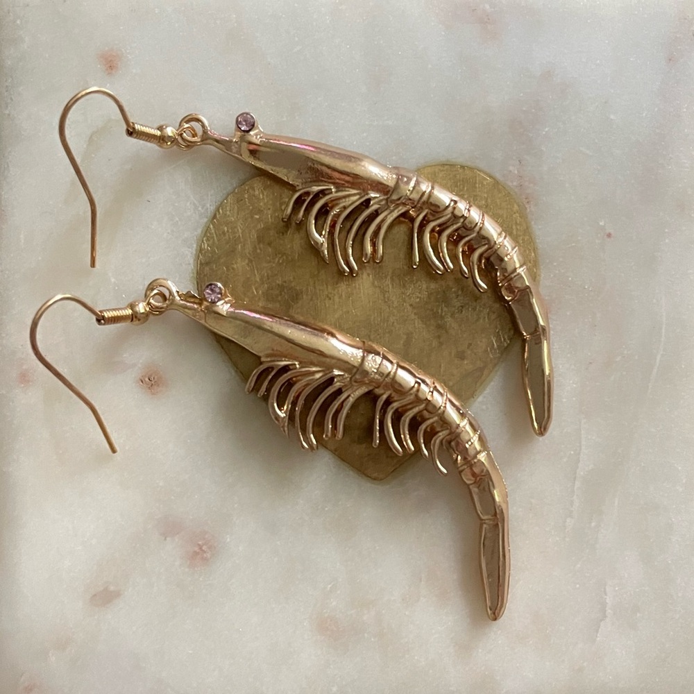 Gold Shrimp Earrings - Picture 4 of 7
